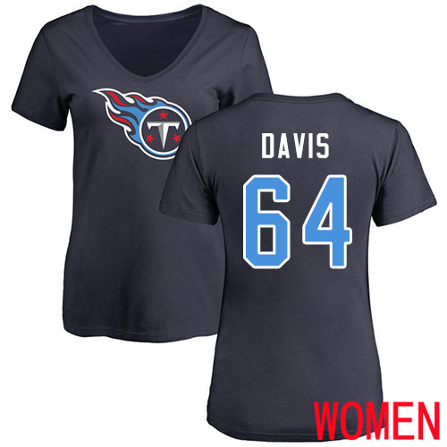 Tennessee Titans Navy Blue Women Nate Davis Name and Number Logo NFL Football #64 T Shirt